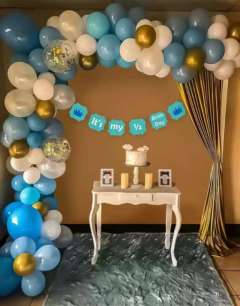 white and blue balloon theme decoration